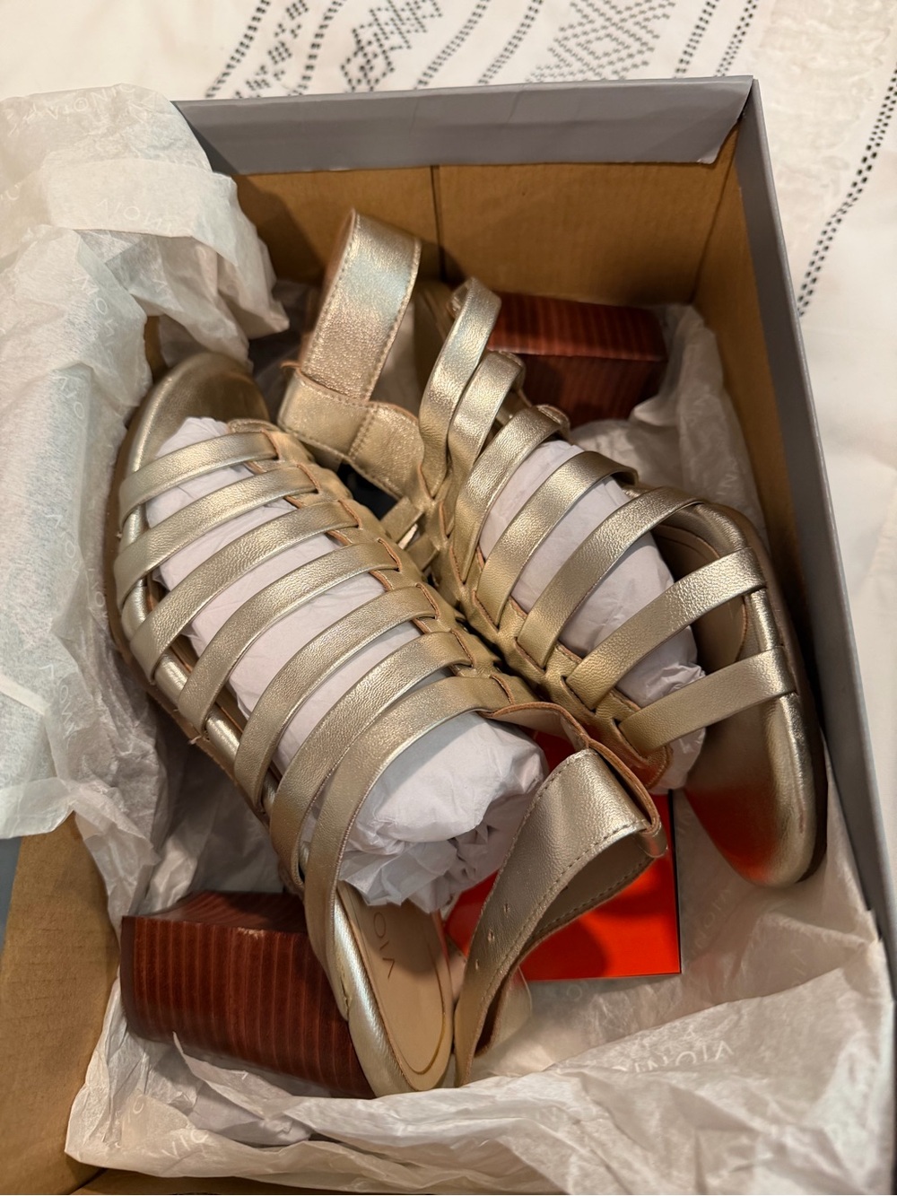 Vionic Gold Strappy Block Heel Sandals - Women